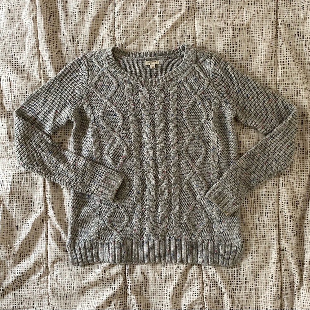 grey multicolored knitted sweater